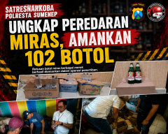 Satresnarkoba Polresta Sumenep Ungkap Peredaran Miras, Amankan 102 Botol
