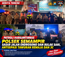Patroli Harkamtibmas Polsek Semampir Sasar Jalan Endrosono dan Bulak Sari, Antisipasi Tawuran Remaja dan 3C