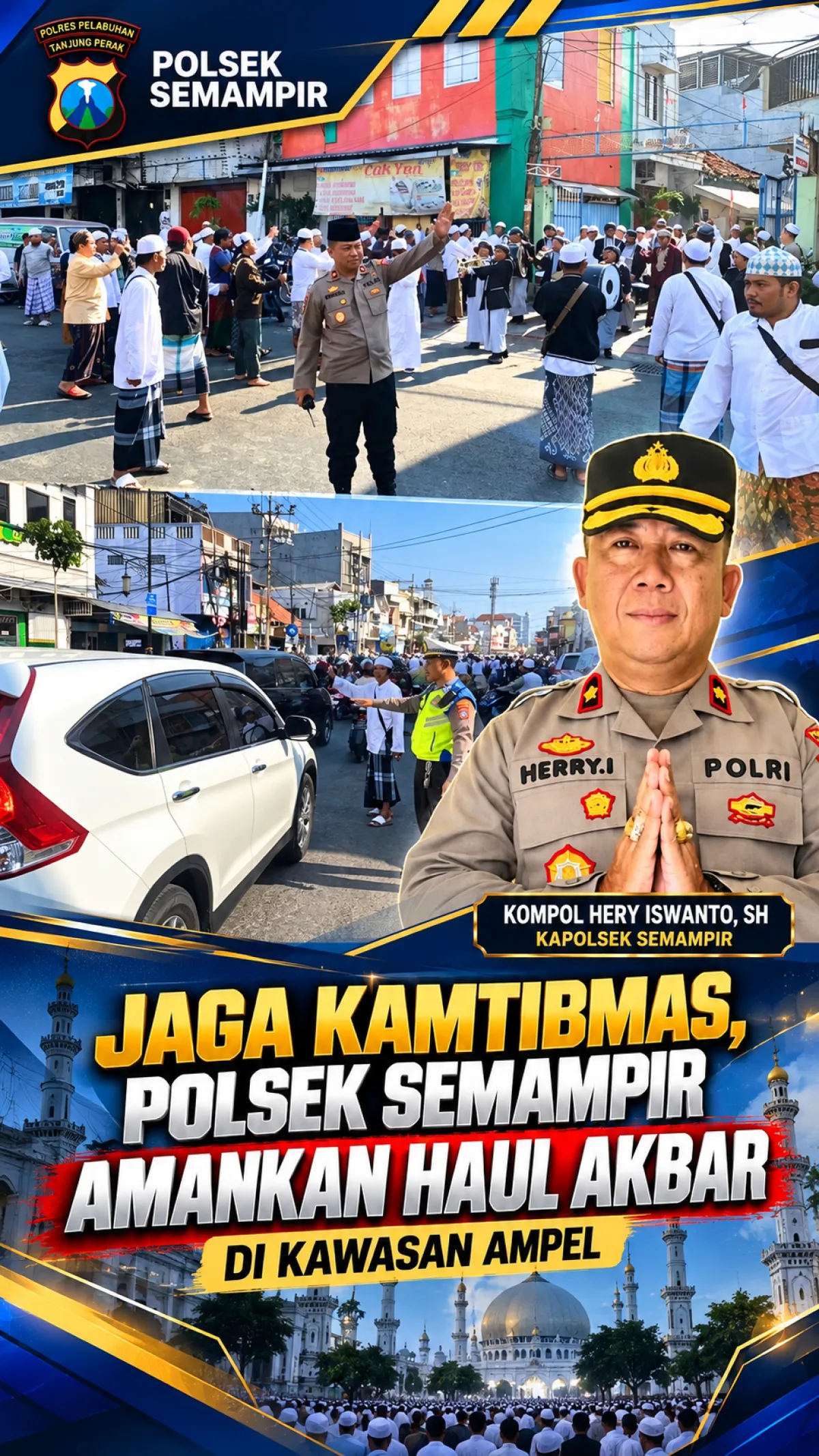 Jaga Kamtibmas, Polsek Semampir Amankan Haul Akbar di Kawasan Ampel