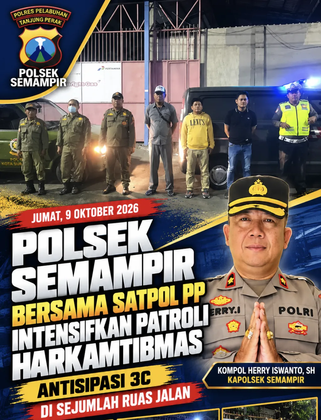 Polsek Semampir Bersama Satpol PP Intensifkan Patroli Harkamtibmas, Antisipasi 3C di Sejumlah Ruas Jalan