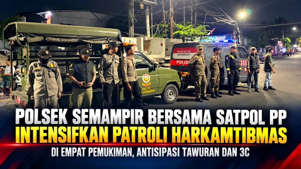 Polsek Semampir Bersama Satpol PP Intensifkan Patroli Harkamtibmas di Empat Pemukiman, Antisipasi Tawuran dan 3C