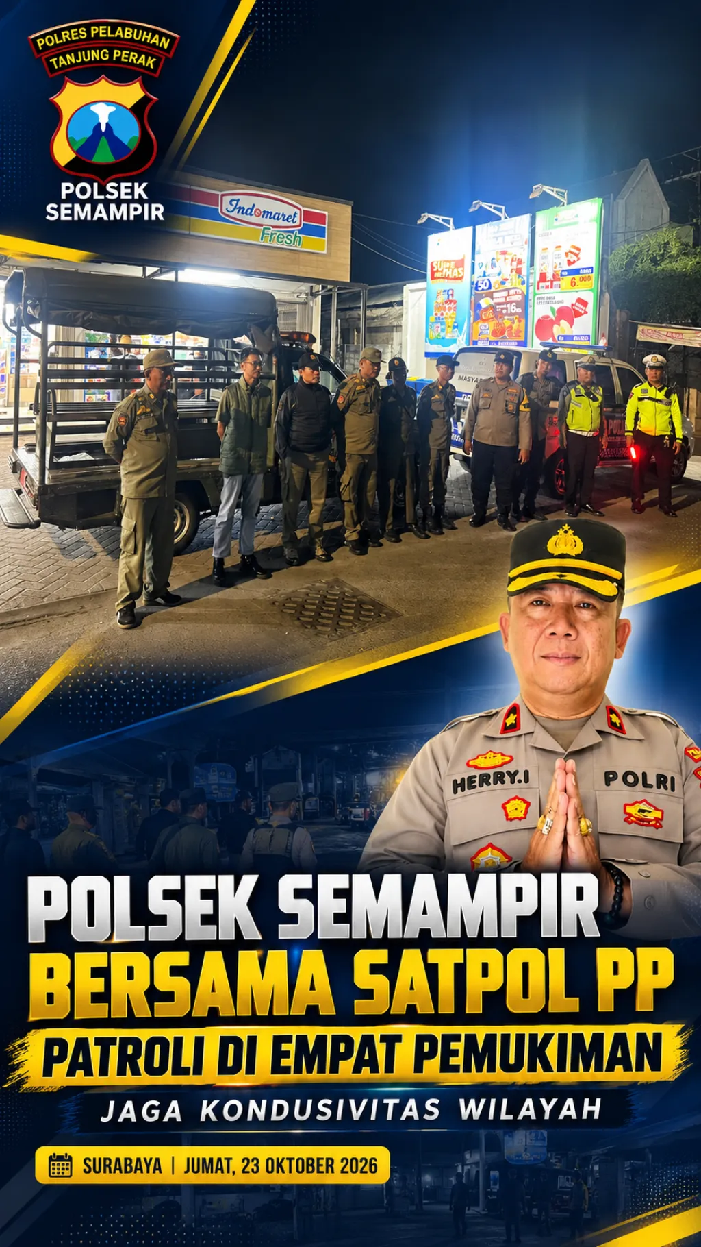Polsek Semampir Bersama Satpol PP Patroli di Empat Pemukiman, Jaga Kondusivitas Wilayah