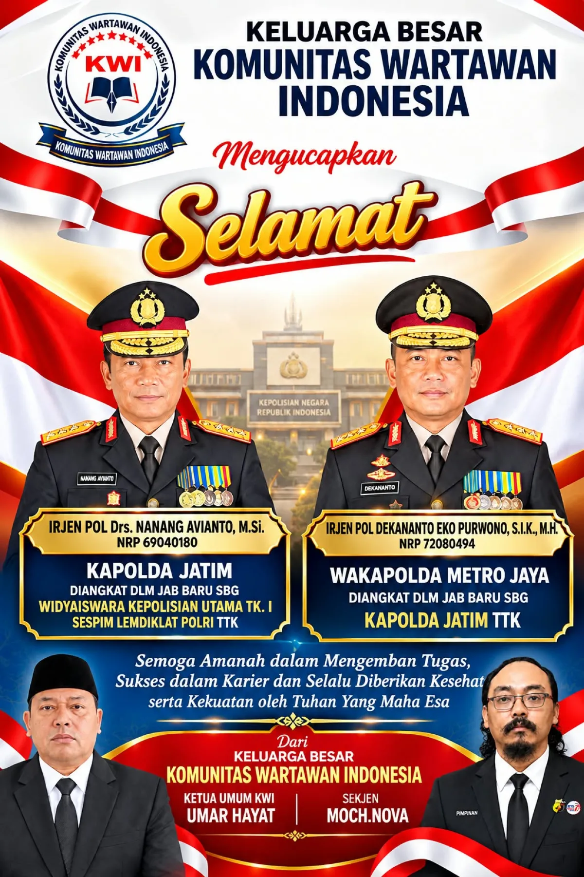 Ketua Umum KWI Ucapkan Selamat Kepada  Irjen Pol Dekananto Eko Purwono Sebagai Kapolda Jawa timur yang Baru